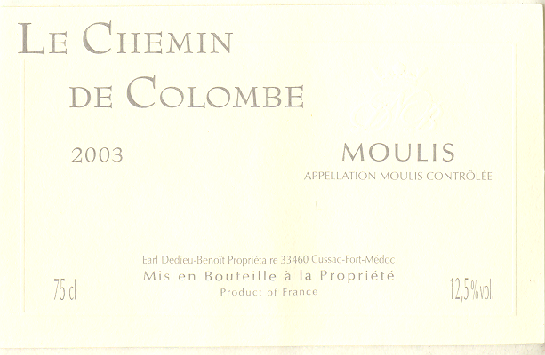 Château Le Chemin de Colombe - Etiquette (2003)